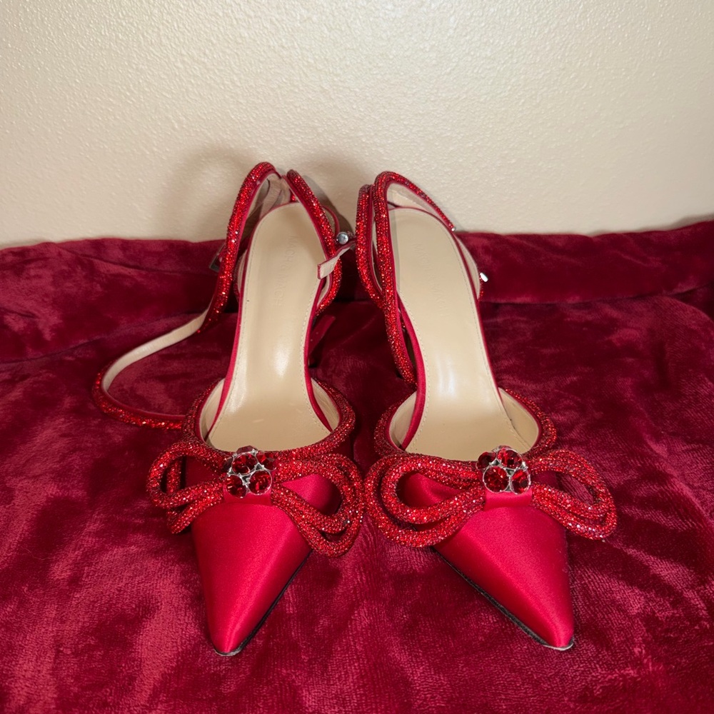 MACH & MACH Red Satin Bow Heels